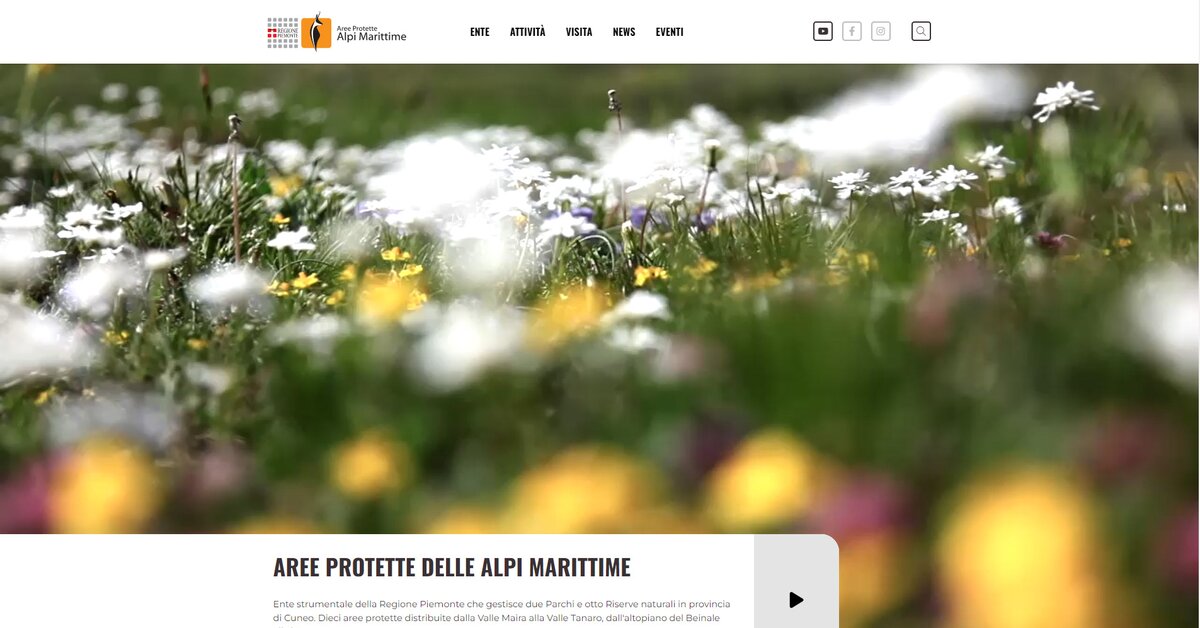 La home page del sito Aree Protette Alpi Marittime.