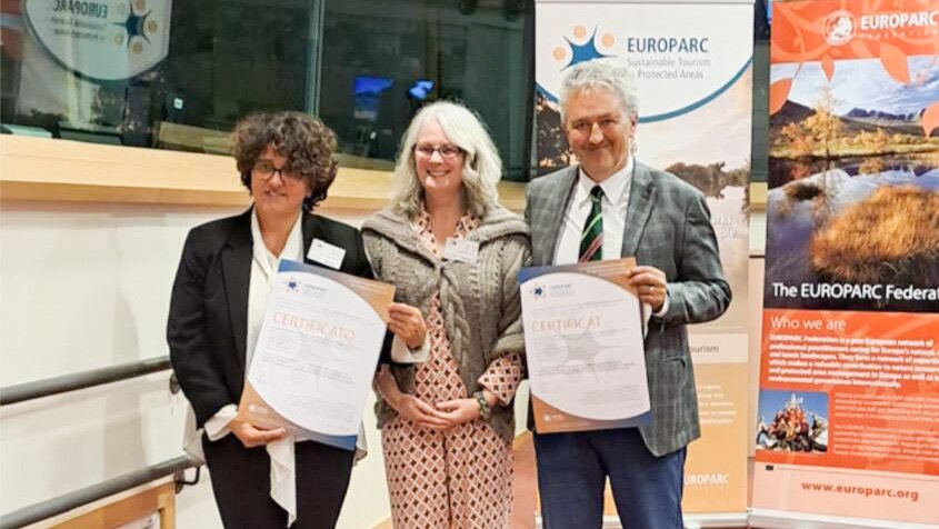 Nella fotografia da destra: il presidente Piermario Giordano, la direttrice esecutiva di Europarc Carol Ritchie e la dott.ssa Chiecchio.