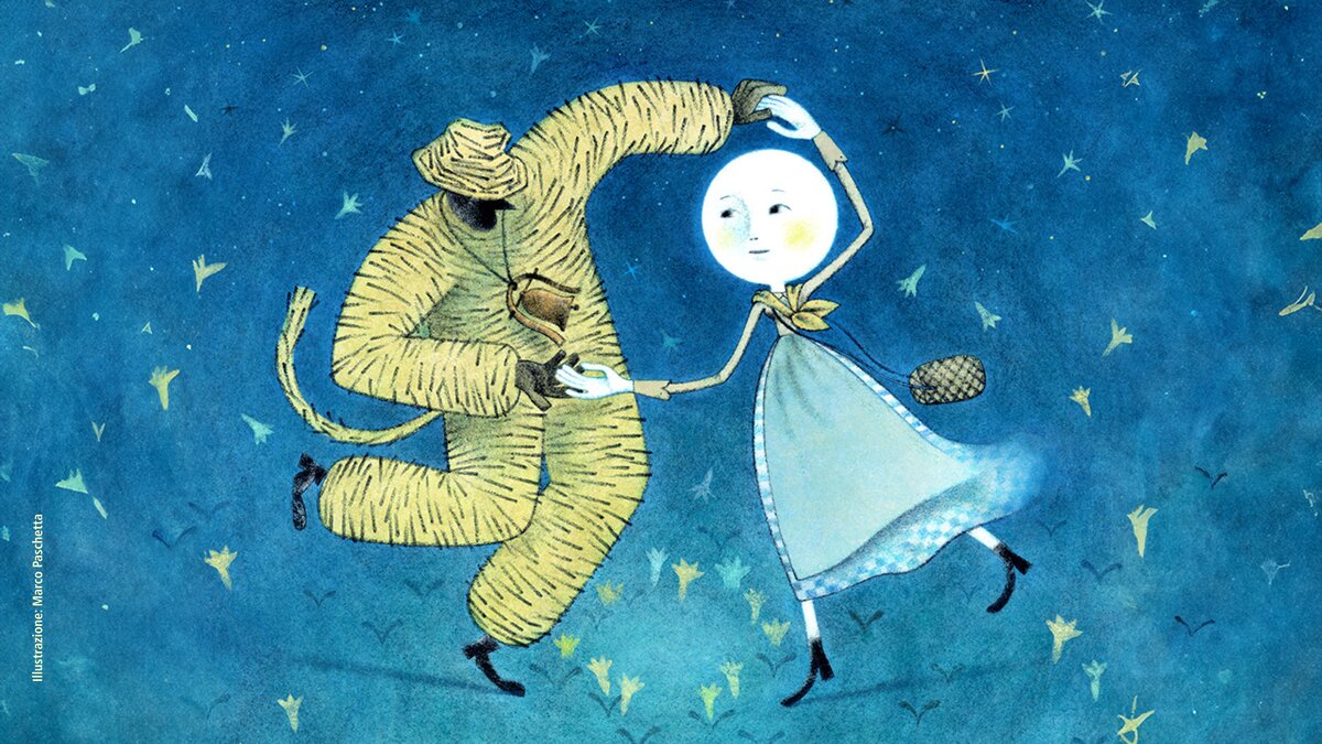 Illustrazione: l'Orso di Segale danza con la Luna in attesa della primavera | M. Paschetta