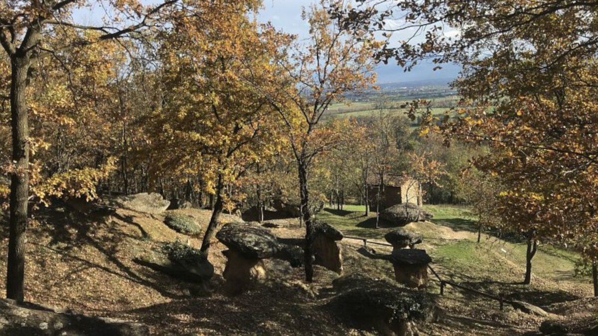 Lo scatto di G. Cavagnino mostra i carattestici funghi di pietra, soprannominati Ciciu, presenti nella Riserva Naturale Ciciu del Villar. Fine descrizione foto.