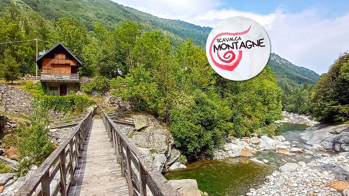 Il ponte sul torrente Gesso che collega Tàit d'la Lausa al Viòl Gabriele Landra. Fine descrizione dell'immagine.